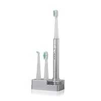 GSI Super Quality Electronic Rechargeable Sonic Power Toothbrush With Cradle Base - Includes 3 Types Of Brush Heads, Auto Timer, And 3 Brushing Modes - Silver