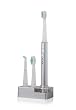 GSI Super Quality Electronic Rechargeable Sonic Power Toothbrush With Cradle Base - Includes 3 Types Of Brush Heads, Auto Timer, And 3 Brushing Modes - Silver