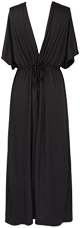 Chanzhiyun Women's Sexy V-Neck Kimono Sleeve Cocktail Long Maxi Dress 2XL Navy Blue