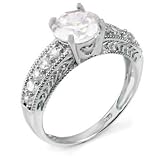 Three-Stone Sterling Silver Engagement Ring, Designed with High Quality Round-Cut Colorless Cubic Zirconia Center Stone and Side Stones, Limited-Time Sale Offer, Comes with Free Gift Pouch and Gift Box