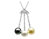 Natural South Sea, Golden South Sea and Black Tahitian Drop Pearl & Diamond Pendant (18kt White Gold)