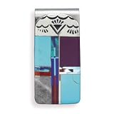 316L Stainless steel money clip with multicolor inlay simulated stones