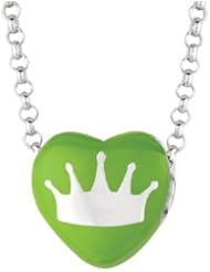 Sterling Silver 10mm Green enamel Sweethearts CROWN Heart Pendant