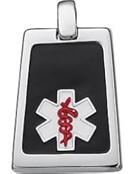 Sterling Silver Black & Red Enamel Medical Pendant
