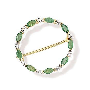 14kt. Gold Emerald And Diamond Circle Pin