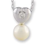 7mm Pearl & Diamond Heart Pendant