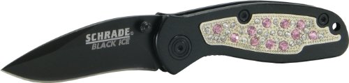 Schrade SCBLINGSP Black Ice Folding Knife Small with Pink and White Ice Insert On Sale
