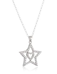 VINANI brand Germany 925 Sterling Silver Women Pendant Heart in Star with white Zirconia rhodanized & Cable Link Chain Necklace AHSA-T