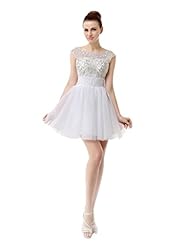 Cocktail Short Satin/Tulle Off the Shoulder Beaded Sheer  Jeweled Backless Party Dress  With Rhinestones