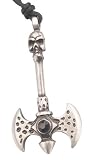 Black Crystal Skull Axe Pewter Necklace