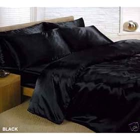 6 PCE BLACK SATIN KING/QUEEN SIZE QUILT COVER DUVET SET