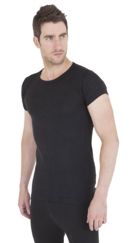 FLOSO Mens Thermal Underwear Short Sleeve Vest Top (Viscose Premium Range) (Chest: 36-38inch (Medium)) (Black)