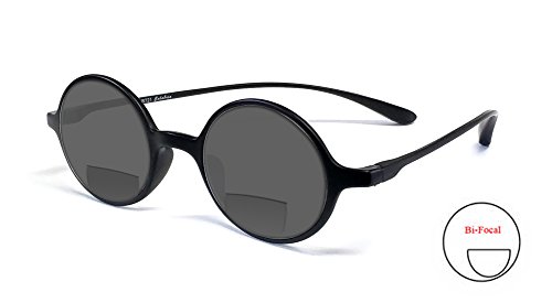 Calabria 721SB Flexies Round Sun Bi-Focal Reading Glasses w Case in Ebony (+1.50)