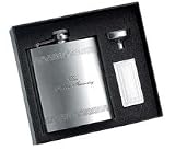 Unique Flask Gift Set- Free Engraving - Groomsmen Gift Idea-8 oz. Stainless Steel Flask, Funnel & Money Clip