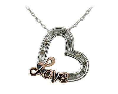 10-kt. Two-Tone Heart and Diamond Pendant
