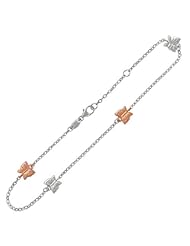 14K Rose Gold and Sterling Silver Anklet with Butterfly Stations