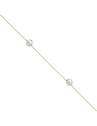 14 Karat Two Toned Gold Beaded Anklet, 9 Inch