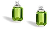 14K White Gold Genuine Emerald-cut Peridot and Diamond Earrings