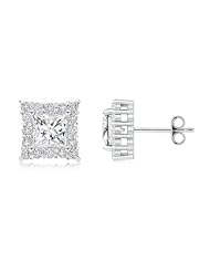 1.95 ct Princess Diamond Stud Earrings with Round Diamond Border