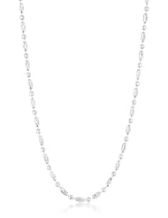 Italian Sterling Silver Rhodium Plated Diamond Cut Oval and Round Beads Mezzaluna Chain Necklace