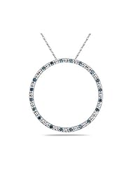 Blue Diamond Circle Pendant in White Gold