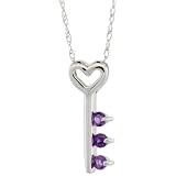 10k White Gold 18 in. Thin Chain and 5 8 in (16mm) tall Key-To-My-Heart Pendant, w  Brilliant Cut...