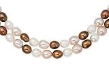 8-9mm Brown, Peach and White Cultured Rice Pearl Necklace