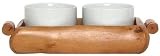 Smooth Wood Tray with Two Round Ceramic Bowls 11 1/2" x 6 1/2" x 2 1/2"H