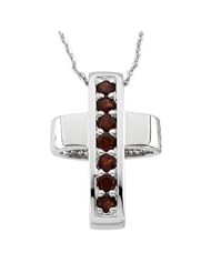 Sterling Silver Garnet Reversible Healing Cross Pendant Necklace, 18"