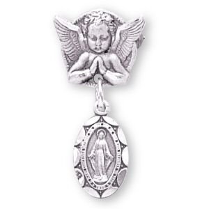 Sterling Silver Guardian Angel Miraculous Medal Pin