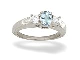 14K White Gold Genuine Oval Aquamarine and Diamond 3-Stone Ring