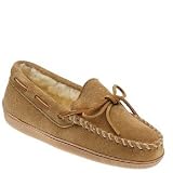 Ladies Minnetonka Moccasins Pile Lined Hardsole Indoor / Outdoor Slipper Tan