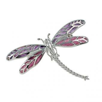 Handmade sterling silver and plique-a-jour enamel dragonfly pin or brooch.