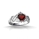 14K White Gold Genuine Heart Garnet Celtic Claddagh Ring
