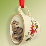 NEW! Scottish Fold Brown Tabby Cat Ornament Christmas Ornament Cup of Tea