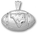 West Virginia Mountaineers Solid Sterling Silver ''WV'' Football Pendant