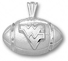 West Virginia Mountaineers Solid Sterling Silver ''WV'' Football Pendant