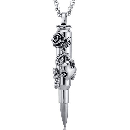 Best Price Rose and Heart Design Stainless Steel Bullet Pendant Necklace Free Shipping