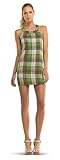 MAXSTUDIO COTTON DOUBLE WEAVE PLAID HALTER DRESS