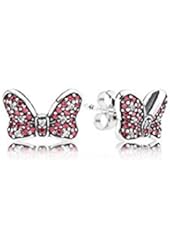 Pandora 290578CZR Earrings Disney, Minnie's Sparkling Bow with Clear and Red Cubic Zirconias