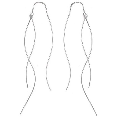 Sterling Silver Long Triple Curved Bar Ear Thread Earring
