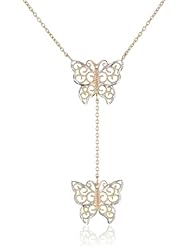 14k Tri-Color Filigree Butterfly Necklace, 17"