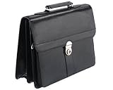 Falcon, BD-6570L, Flapover Leather Briefcase, Black