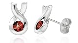 Round Cut Garnet Earrings Sterling Silver
