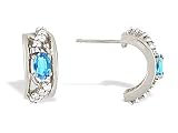 14K White Gold Genuine Oval Blue Topaz and Diamond Hoop Earrings