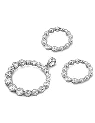 Sterling Silver Round Hoop Design Pendant and Earrings Jewelry Set with Round Clear CZ