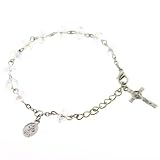 Chain Linked Bracelet with Clear Rondell Faceted Beads and 1'' Crucifix- 8'' Bracelet