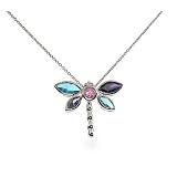 Blue Topaz, Pink & Amethyst CZ Dragonfly Necklace