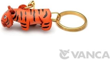 Tiger Animal Chinese Zodiac 3D Leather Keychain(L) VANCA CRAFT-Collectible Keyring Charm Pendant Made in Japan