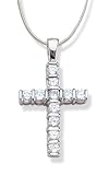 Cross design with tension set round clear CZ Sterling Silver Pendant. Comes with a 16 Sterling Silver Necklace